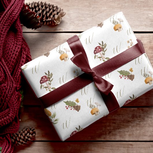 Waldfarbe Woodcolor Woodsy Mushroom Monogram Geschenkpapier