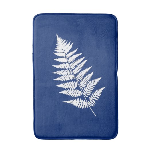 Waldfarn 1, Kobalt-Blau und Weiß Badematte (Vorderseite Vertikal)