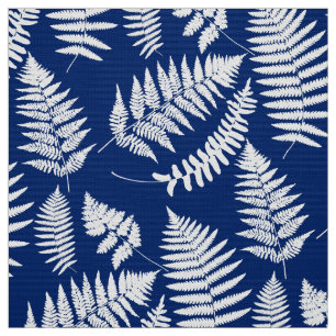 Waldfarn-Muster, Kobalt-Blau und Weiß Stoff