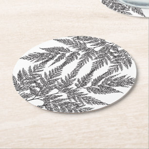 Waldfarn-Wedel-Silhouetten Runder Pappuntersetzer