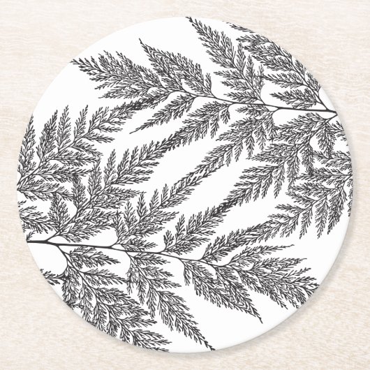 Waldfarn-Wedel-Silhouetten Runder Pappuntersetzer (Vorderseite)
