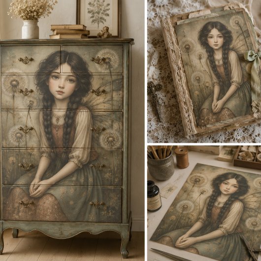 Waldfee auf einer Löwenzahnwiese Fantasy-Kunst Seidenpapier