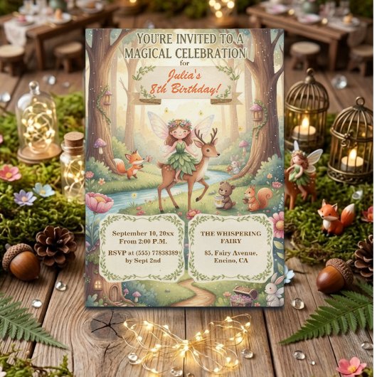 Waldfee Feen-Whimsical 8. Geburtstagsfeier Einladung