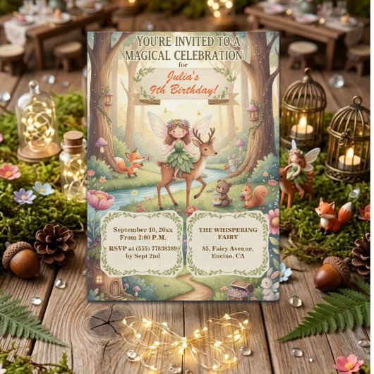 Waldfee Feen-Whimsical 9. Geburtstagsfeier Einladung
