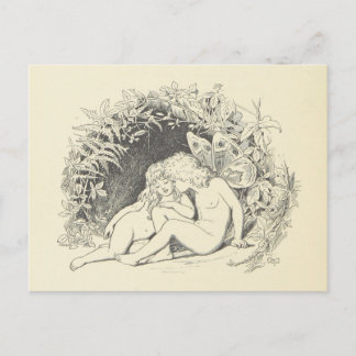Waldfee in Liebe Vintage-Zeichnung Postkarte