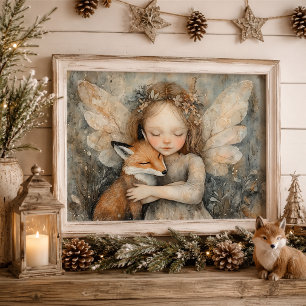 Waldfee und Fuchs Whimsical-Kinderzimmer-Wandkunst Poster