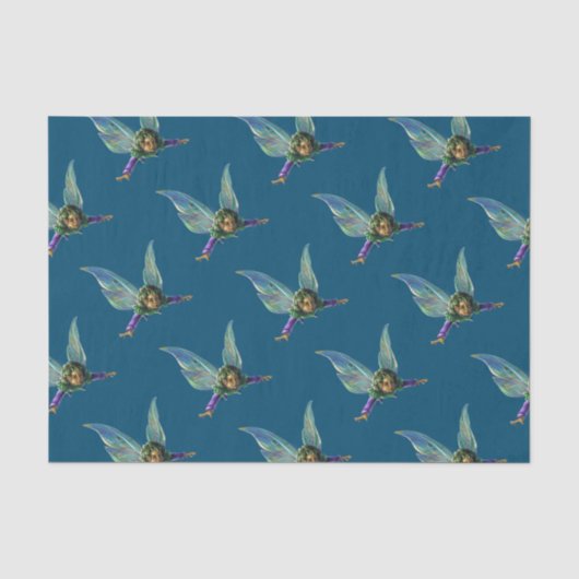 Waldfeenmuster auf Blau Seidenpapier (Vorderseite)