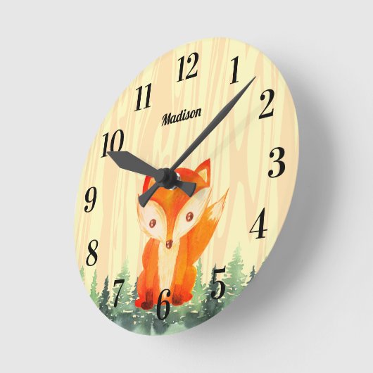 Waldfox Orange Gelbwald Runde Wanduhr (Winkel)