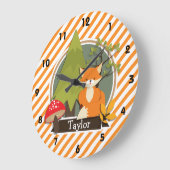 WaldFox; Orange und weiße Streifen Große Wanduhr (Winkel)