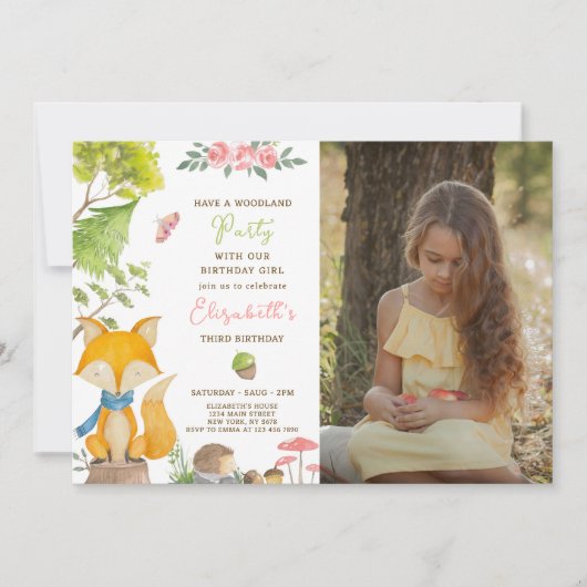 Waldfox zum Geburtstag Einladung mit Foto (Vorderseite)