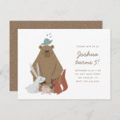 Waldfreunde | Geburtstagsparty der Kinder Einladungspostkarte (Vorne/Hinten)