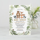 Waldfreunde Grüne Boho Babydusche Einladung (Stehend Vorderseite)