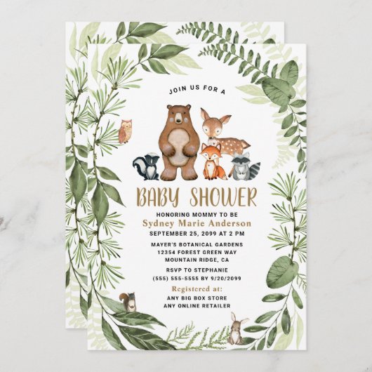 Waldfreunde Grüne Boho Babydusche Einladung (Vorne/Hinten)