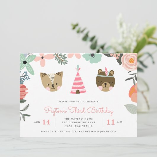 Waldfreunde | Kindergeburtstag Party Einladung (Stehend Vorderseite)