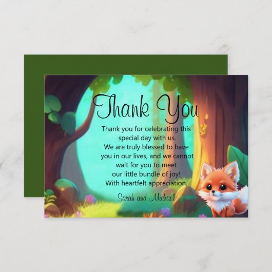 Waldfreunde niedlicher Babyfuchs Dankeskarte (Vorne/Hinten)