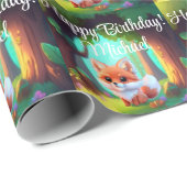 Waldfreunde niedlicher Kinderfuchs Geburtstag Geschenkpapier (Rolleneckpunkt)