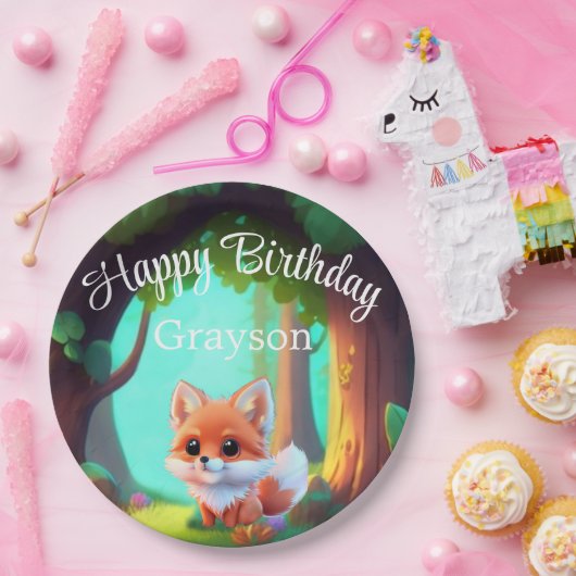 Waldfreunde niedlicher Kinderfuchs Geburtstag Pappteller (Party)