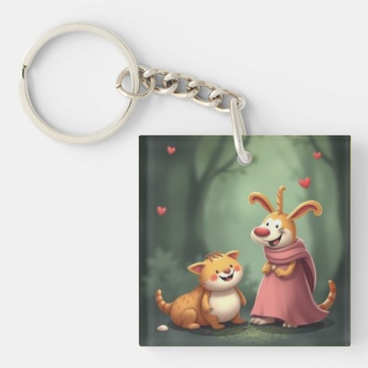 „Waldfreunde voller Herz – Ein magisches Treffen“ Schlüsselanhänger (Vorderseite)