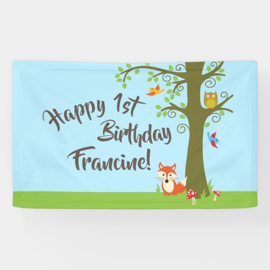 Waldfreunde Woodland Niedlich 1. Geburtstag Party Banner (Horizontal)