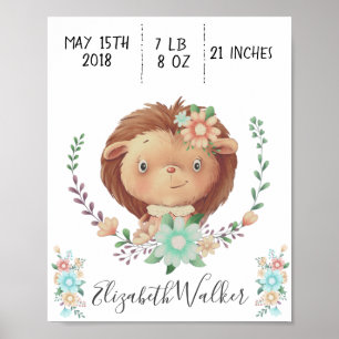 Waldfreundin Baby Igel Geburtsstatistik Monogramm Poster