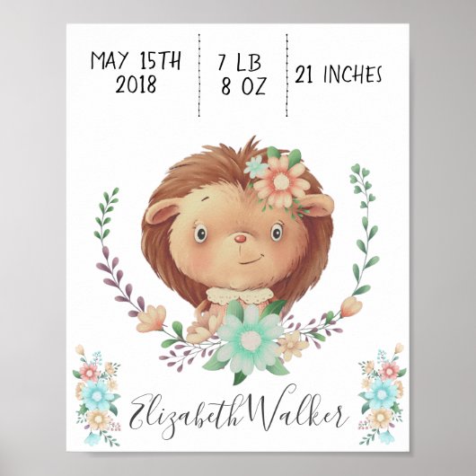 Waldfreundin Baby Igel Geburtsstatistik Monogramm Poster (Vorne)