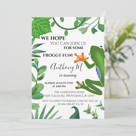Waldfrosch 1. Party Einladung (Stehend Vorderseite)