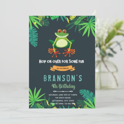 Waldfrosch Geburtstagsfeier Einladung (Stehend Vorderseite)