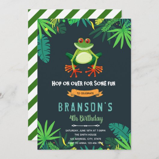 Waldfrosch Geburtstagsfeier Einladung (Vorne/Hinten)