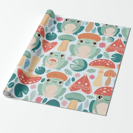 Waldfrosch und Pilzmuster Geschenkpapier (Ungerollt)
