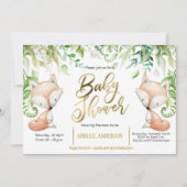 Waldfuchs, Grünpflanzen, Imitats Gold Baby Boy Dus Einladung (Vorderseite)