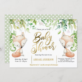 Waldfuchs, Grünpflanzen, Imitats Gold Baby Boy Dus Einladung