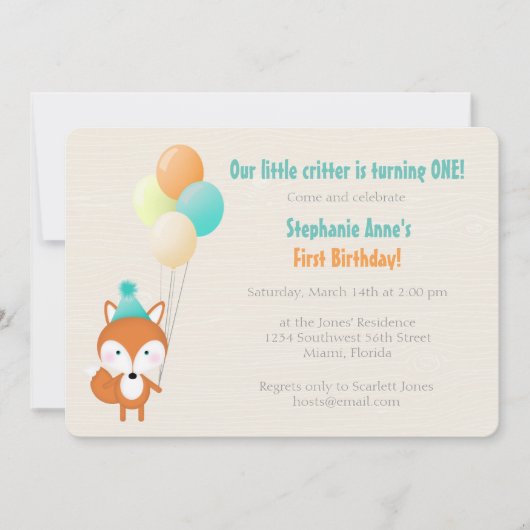 Waldfuchs mit Balloons Einladung (Vorderseite)
