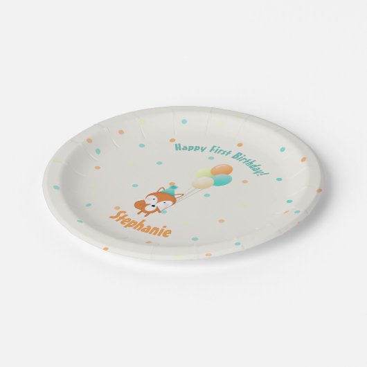 Waldfuchs mit Balloons Pappteller (Schrägansicht)