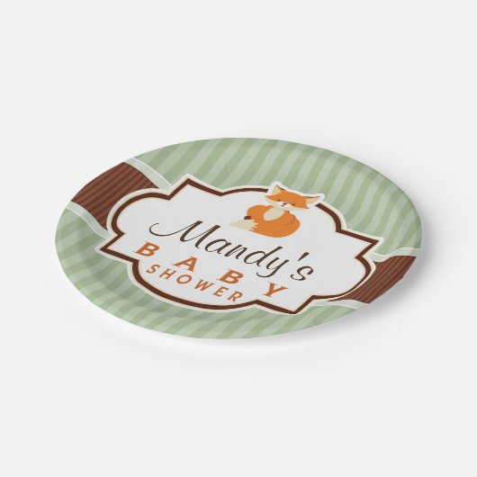 Waldfuchs; Orange, Hülle, Braun-Babydusche Pappteller (Schrägansicht)