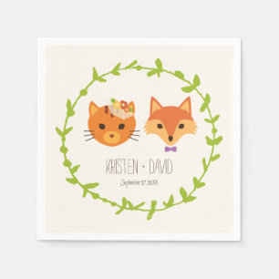 Waldfuchs und Katze Rustikale Hochzeit Serviette