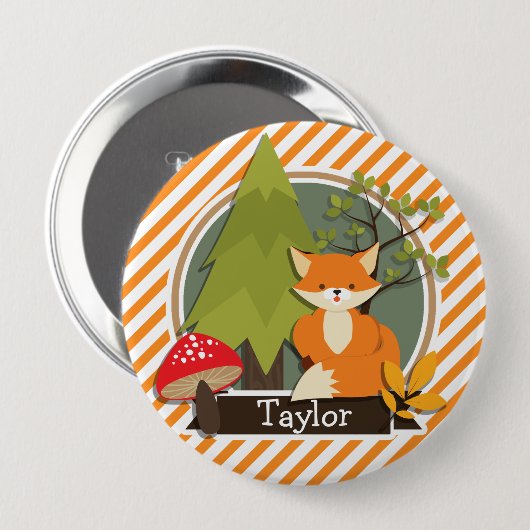Waldfüchse; Orange und Weiße Streifen Button (Vorne & Hinten)