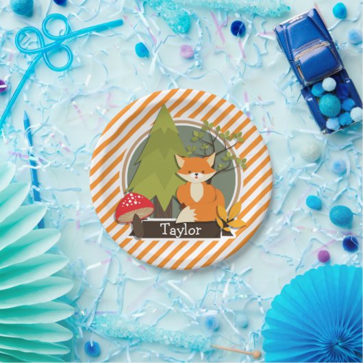 Waldfüchse; Orange und Weiße Streifen Pappteller (Party)