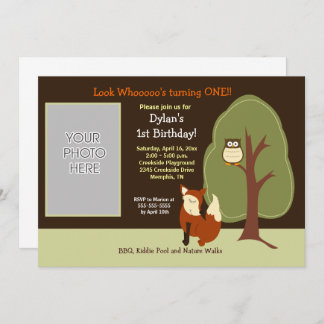 Waldfüchse und Foto zum Geburtstag einladen Einladung