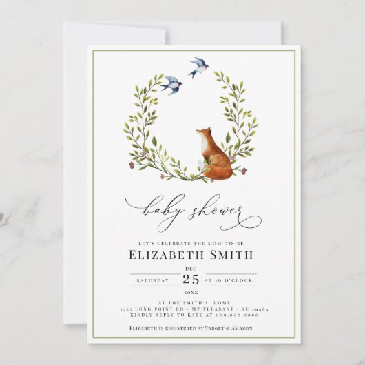 Waldfüßer-Dusche mit neutraler Babydusche Einladung (Vorderseite)