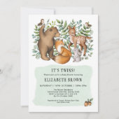 Waldfüßler Waldtiere Twins Kinderdusche Einladung (Vorderseite)