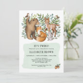 Waldfüßler Waldtiere Twins Kinderdusche Einladung (Stehend Vorderseite)