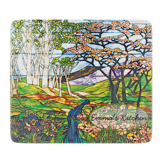 Waldgarten Vintages Tiffany beflecktes Glas Schneidebrett (Vorderseite)