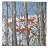 Waldgebiet Rote Fox Forest Szene Frühjahr Snow Blu Fliese (Vorderseite)