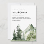 Waldgebirge Moderne Script QR Code Hochzeit Einladung (Vorderseite)