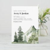 Waldgebirge Moderne Script QR Code Hochzeit Einladung (Stehend Vorderseite)