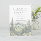 Waldgebirgsabenteuergebirge Brautparty Einladung (Stehend Vorderseite)