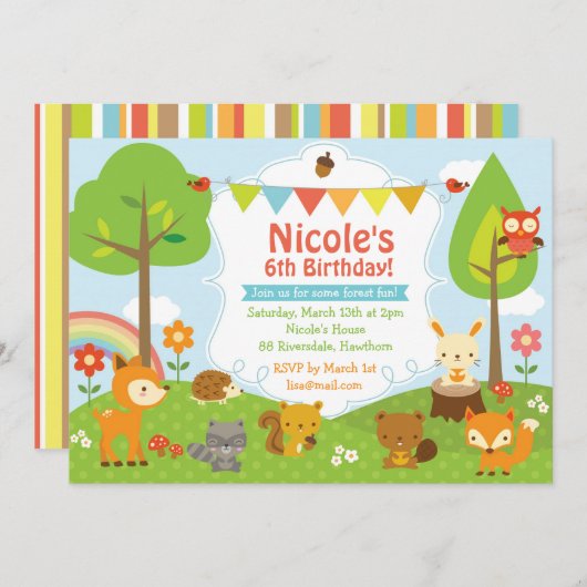 Waldgeburtstags-Einladung/Waldeinladung Einladung (Vorne/Hinten)