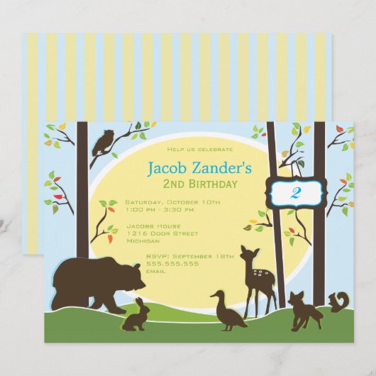 Waldgeburtstags-Party Einladung (Vorne/Hinten)