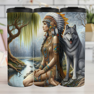 Waldgeist, Frau, Wolfskind. Thermosbecher