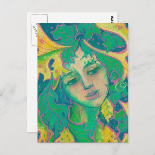 Waldgeist, surreale Fantasie Portrait Grünes Volk Postkarte (Vorne/Hinten)